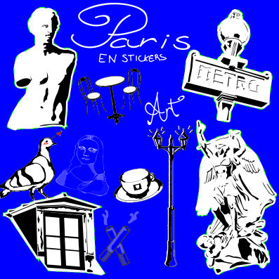 Stickers sur le thème de Paris - Mise en page et exécution avec CutContour (forme de découpe)